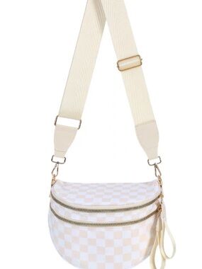 Emmafy Cream Checkered Crossbody Bag with Adjustable Strap